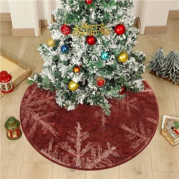 Snowflake Round Christmas Rug, Small Washable Round Rug 3ft Non-Slip, (Red) - Picture 4 of 6